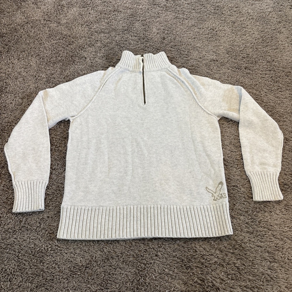 American Eagle Sweater 1/4 Zip Pullover Medium M Gray 100% Cotton Mock Neck